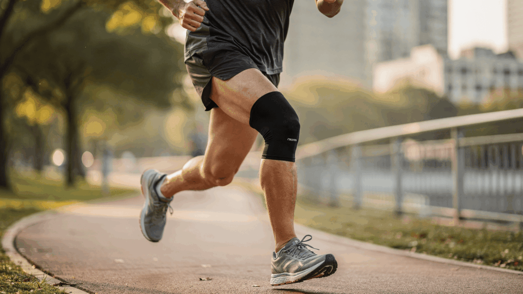 a runner wearing his Zensah compression knee brace