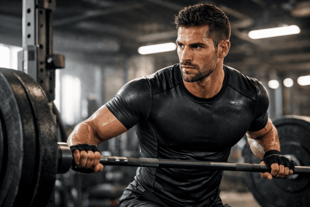 an athlete wearing his Under Armour HeatGear compression shirt